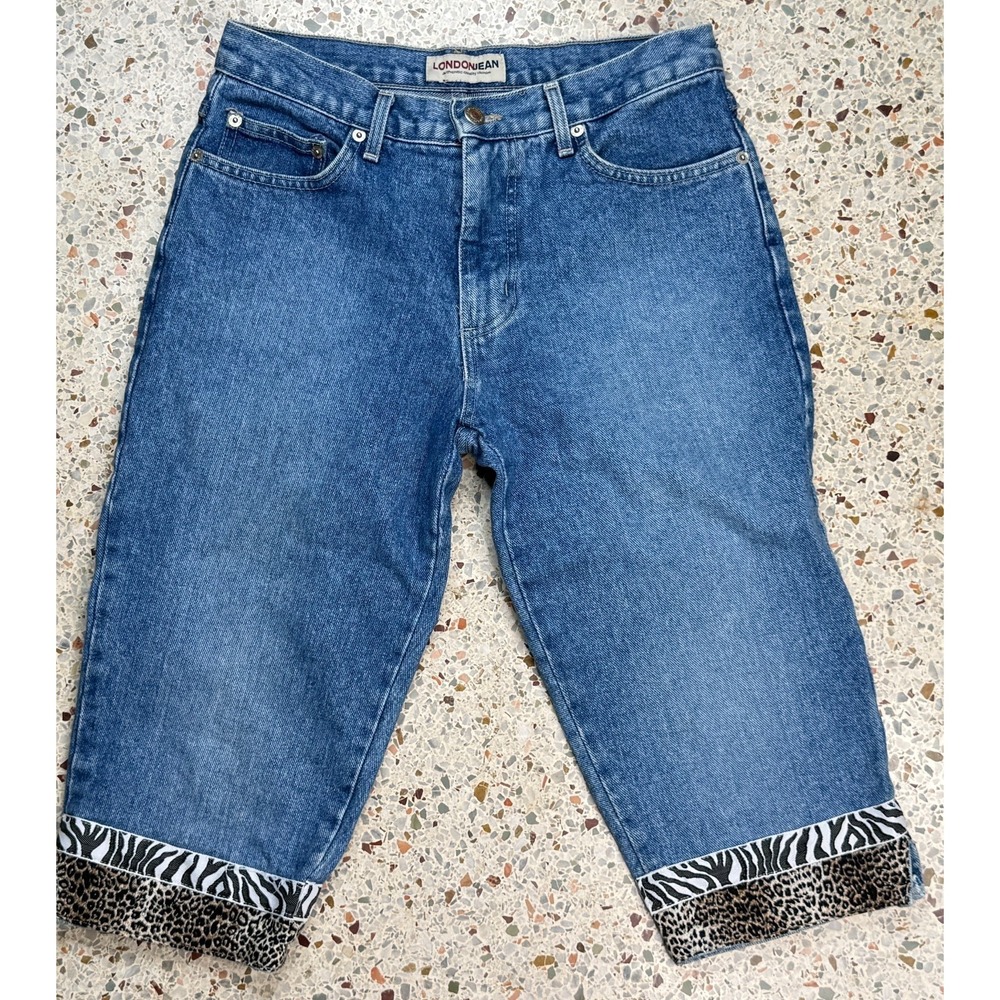 London Jean Vtg Women's Cheetah‎ Print Themed Capri Denim Jeans Size 8